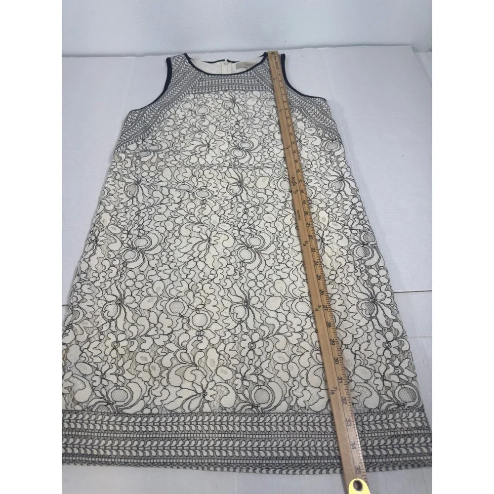 LOFT Floral Lace Shift Dress Womens 4 Ivory Black Sleeveless Cocktail‎ Wedding